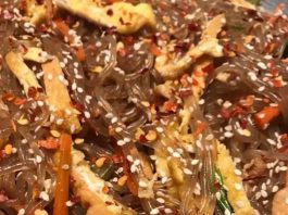 Vegetarian Japchae (Korean noodles) by Sisca T Cole