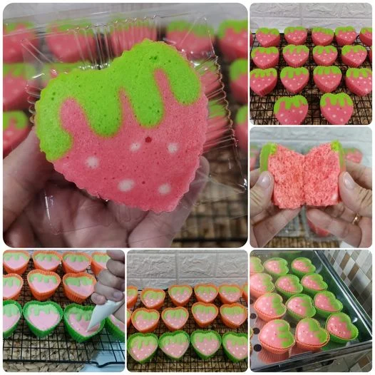 membuat bolu kukus strawberry yang lembut dan cantik by Melinda