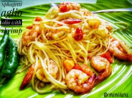 Sphagetti aglio olio with shrimp by Rima Rima